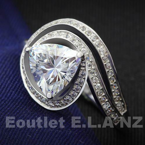 2.2CT TRIANGLE CZ SWIRL SOLID SILVER RING-size 7/8